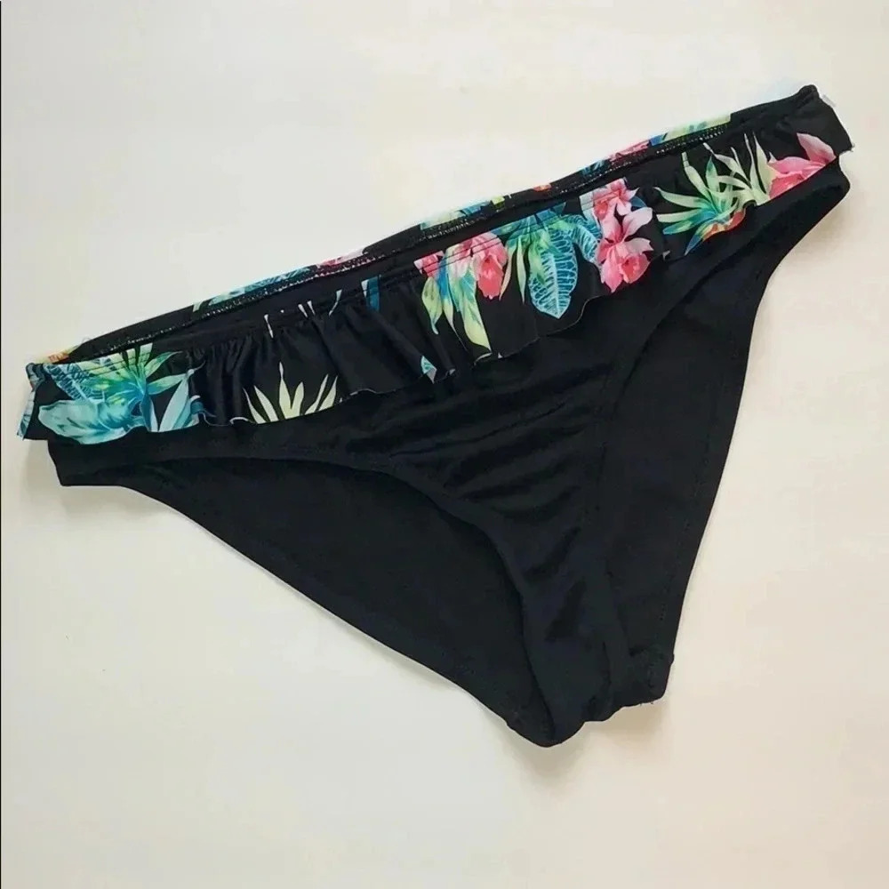 City Streets Swim Bottom Black Floral Trim Sz XL NWT - Picture 1 of 10